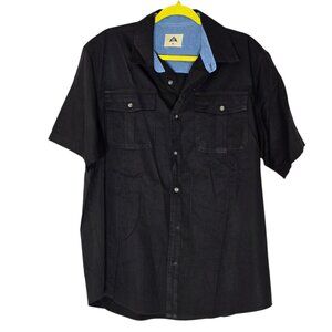 Men's Black Button Down Short Sleeve Shirt w/ Pockets Size XL